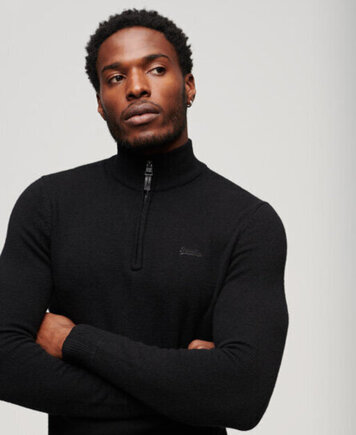 Essential emb knit henley black