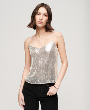 Sequin cami vest top silver serquin