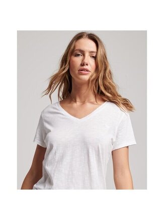 Slub embroidered v-neck t-shirt optic